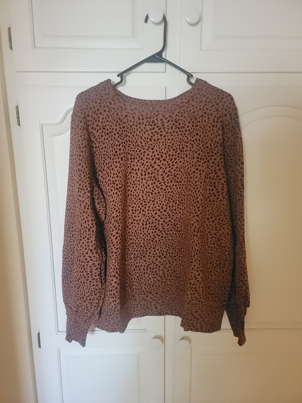 Nine West Rust Brown Leopard-Print Long Sleeve Sweatshirt